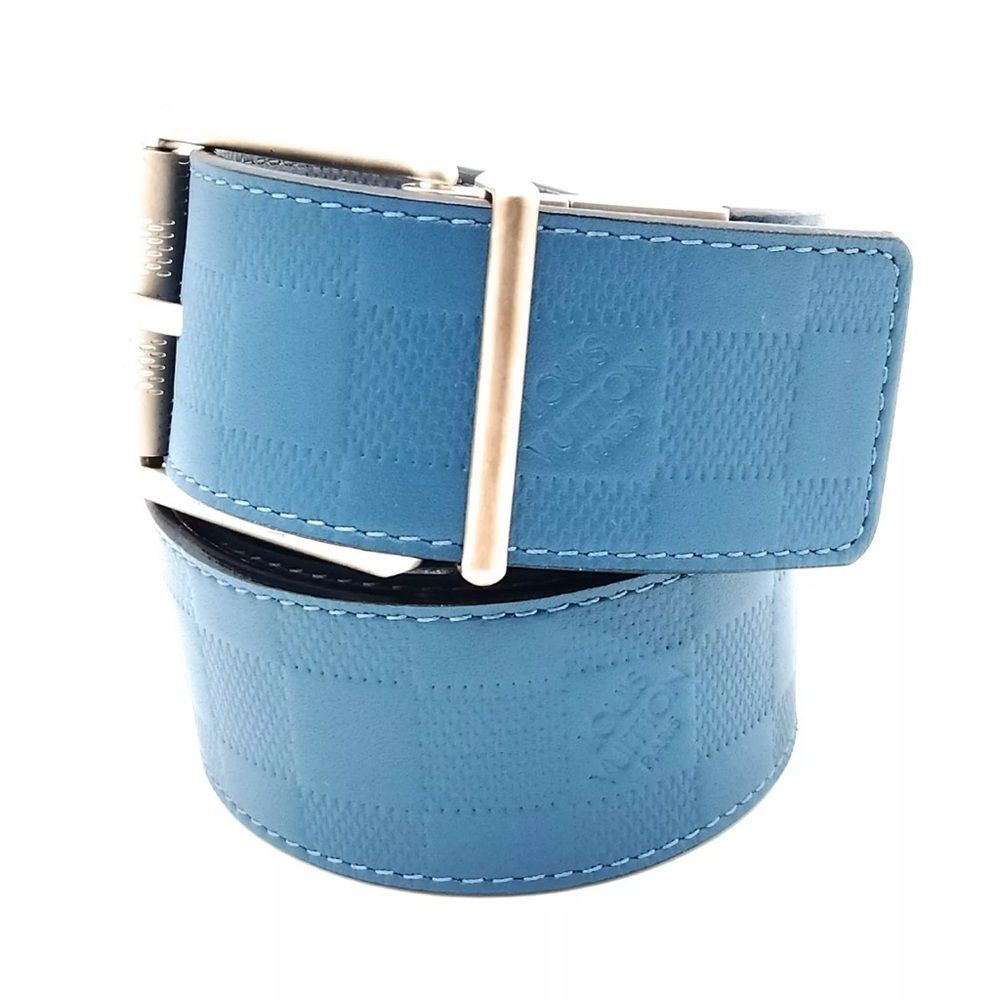 NEW Auth Louis Vuitton Blue Leather Damier Infini Belt Men’s 90 Unisex Appeal